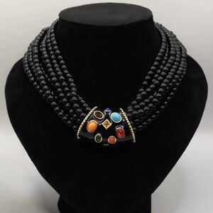 Vintage KJL Kenneth Jay Lane Black Bead Multi Strand Necklace New in Box